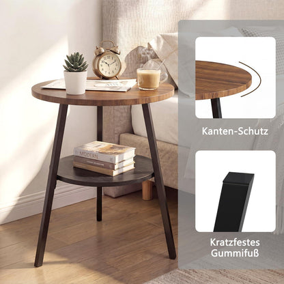 Runder Beistelltisch Vintage Nussbaumoptik mit 2 Etagen