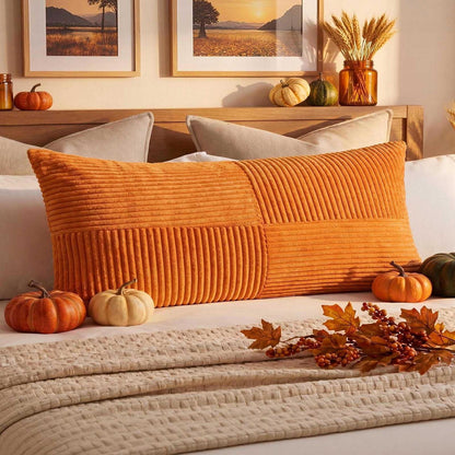 4 Kissenbezüge Herbst 40x80 cm, Gestreift, Boho Deko