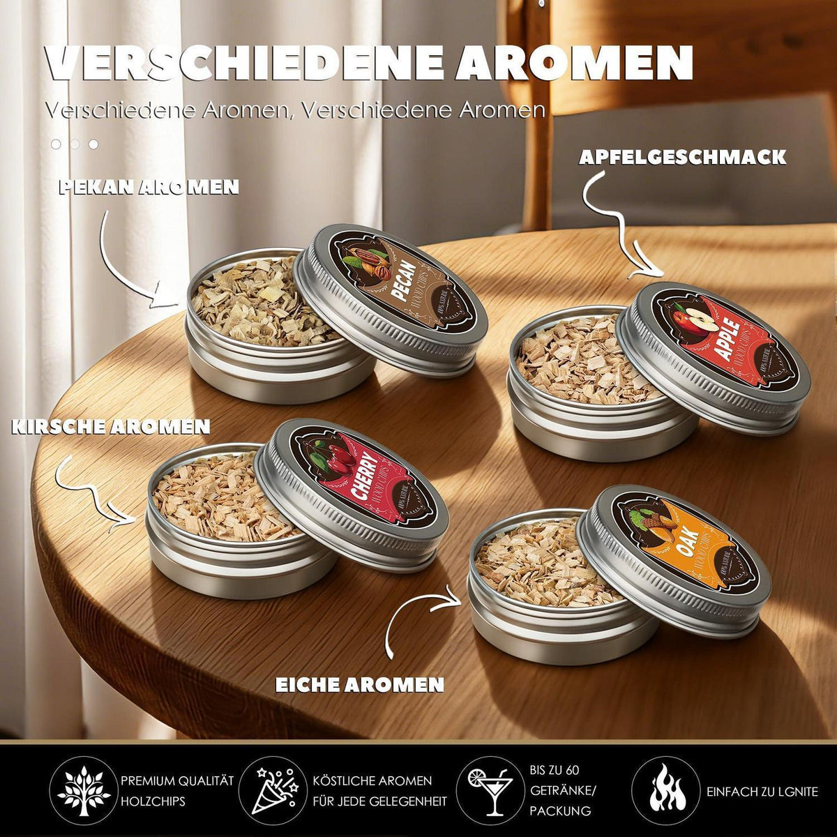 Whisky Räucher Set mit Holzspäne & Edelstahlfilter