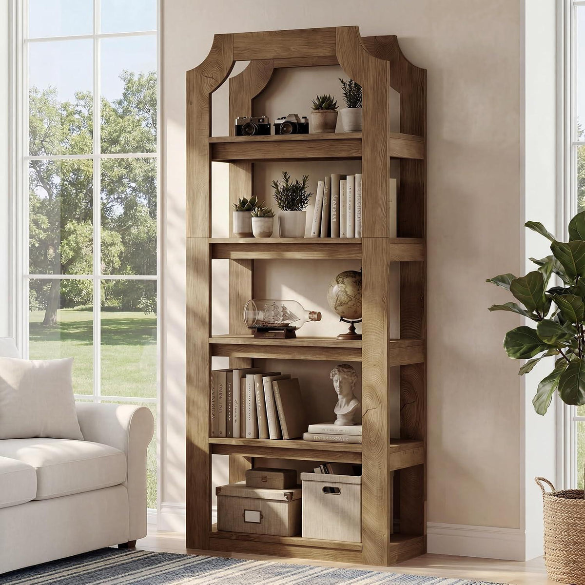 Tribesigns Bücherregal 5 Fächer, 178cm, Landhausstil Holz