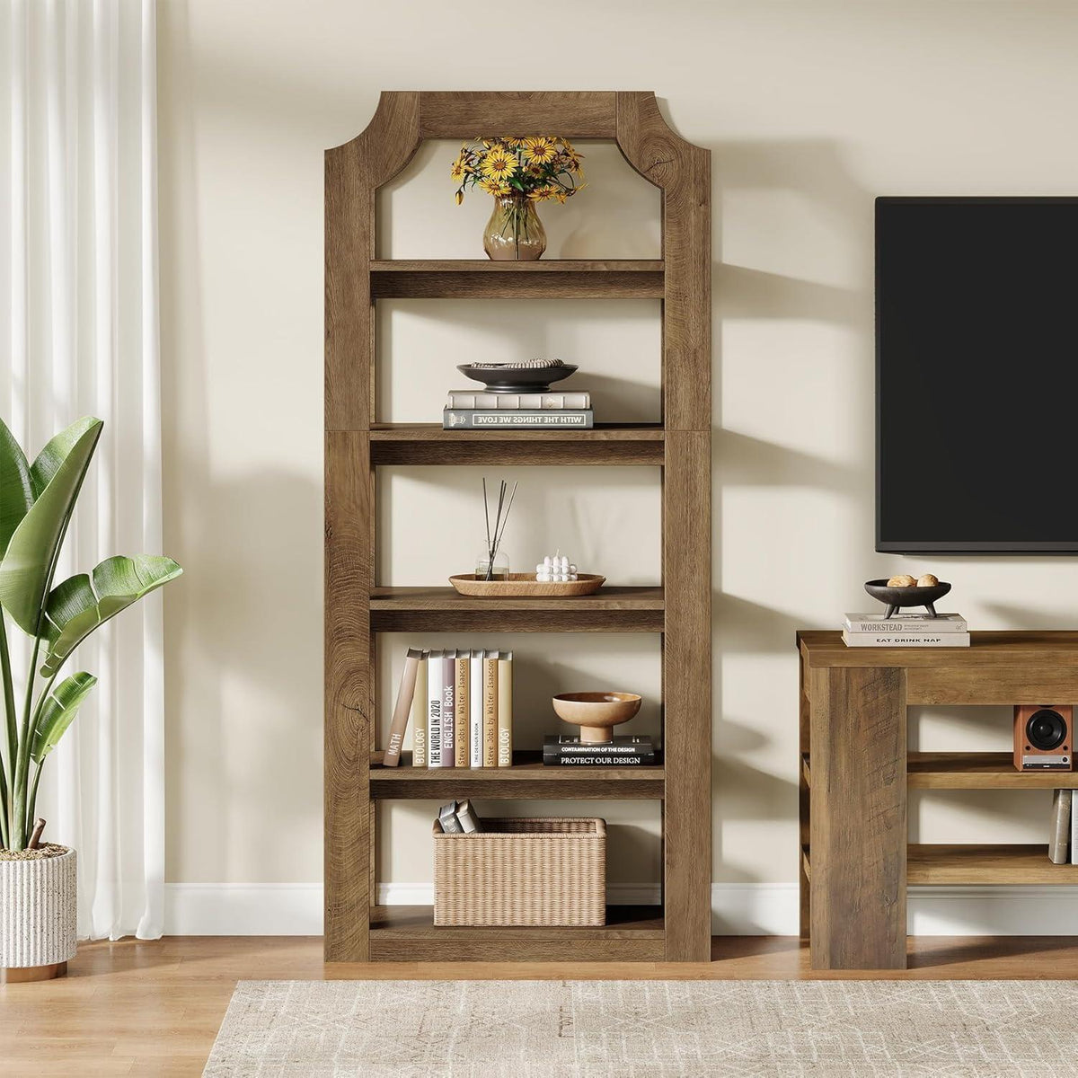 Tribesigns Bücherregal 5 Fächer, 178cm, Landhausstil Holz