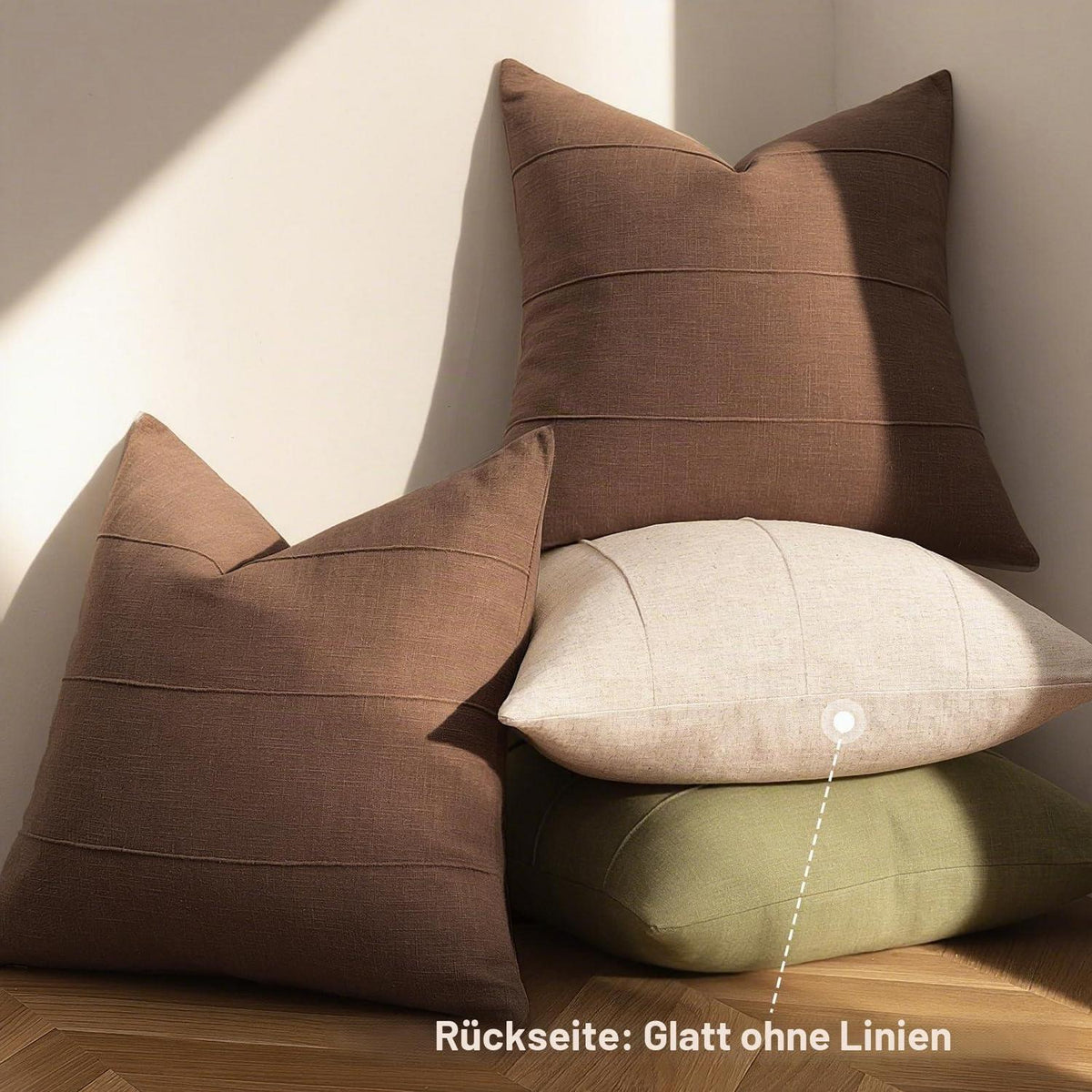 Leinen Kissenbezug 40x40 Dunkelbraun 2er Set mit Streifen