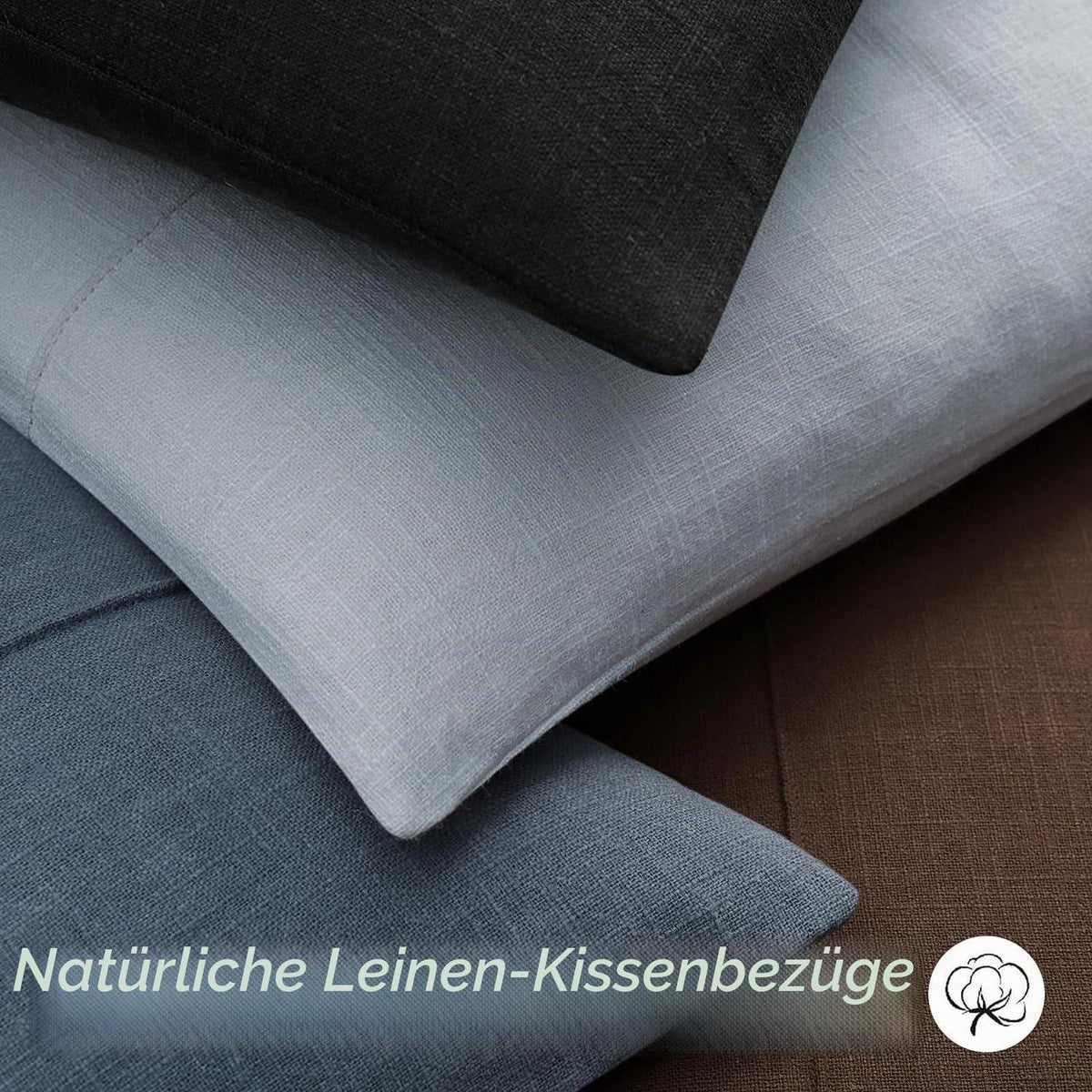 Leinen Kissenbezug 40x40 Dunkelbraun 2er Set mit Streifen