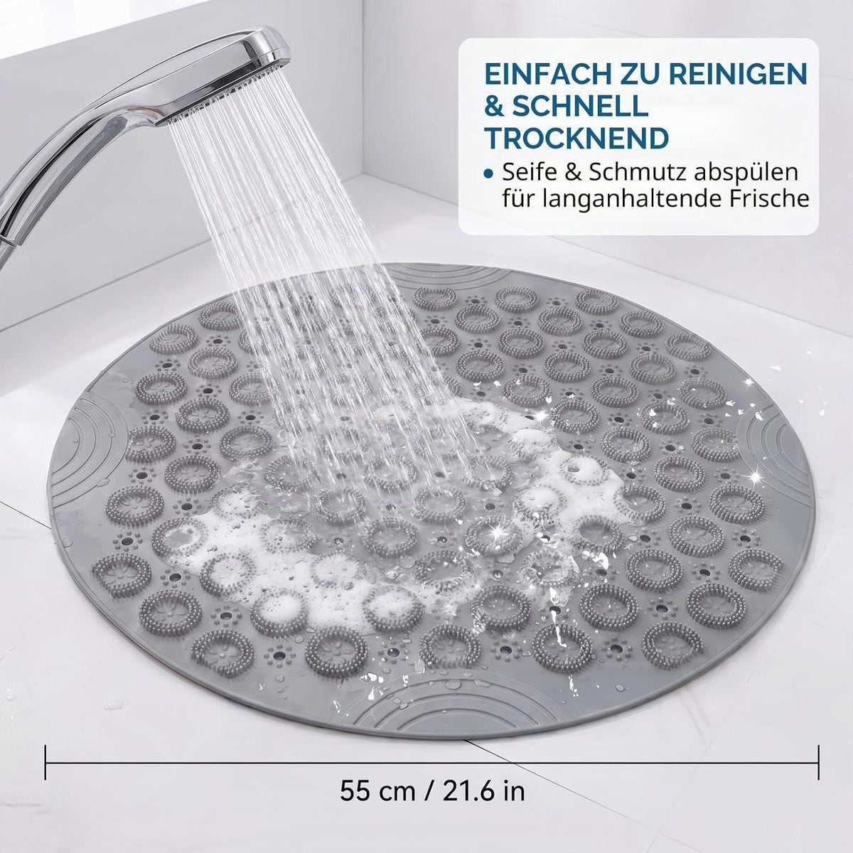 Rutschfeste Duschmatte rund, Grau – Sicher & Komfortabel