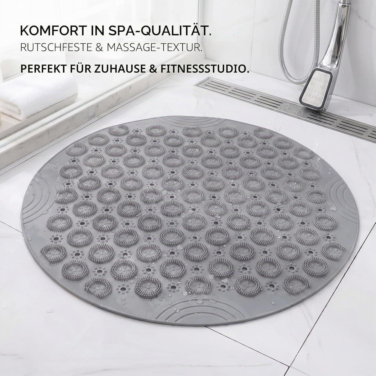 Rutschfeste Duschmatte rund, Grau – Sicher & Komfortabel