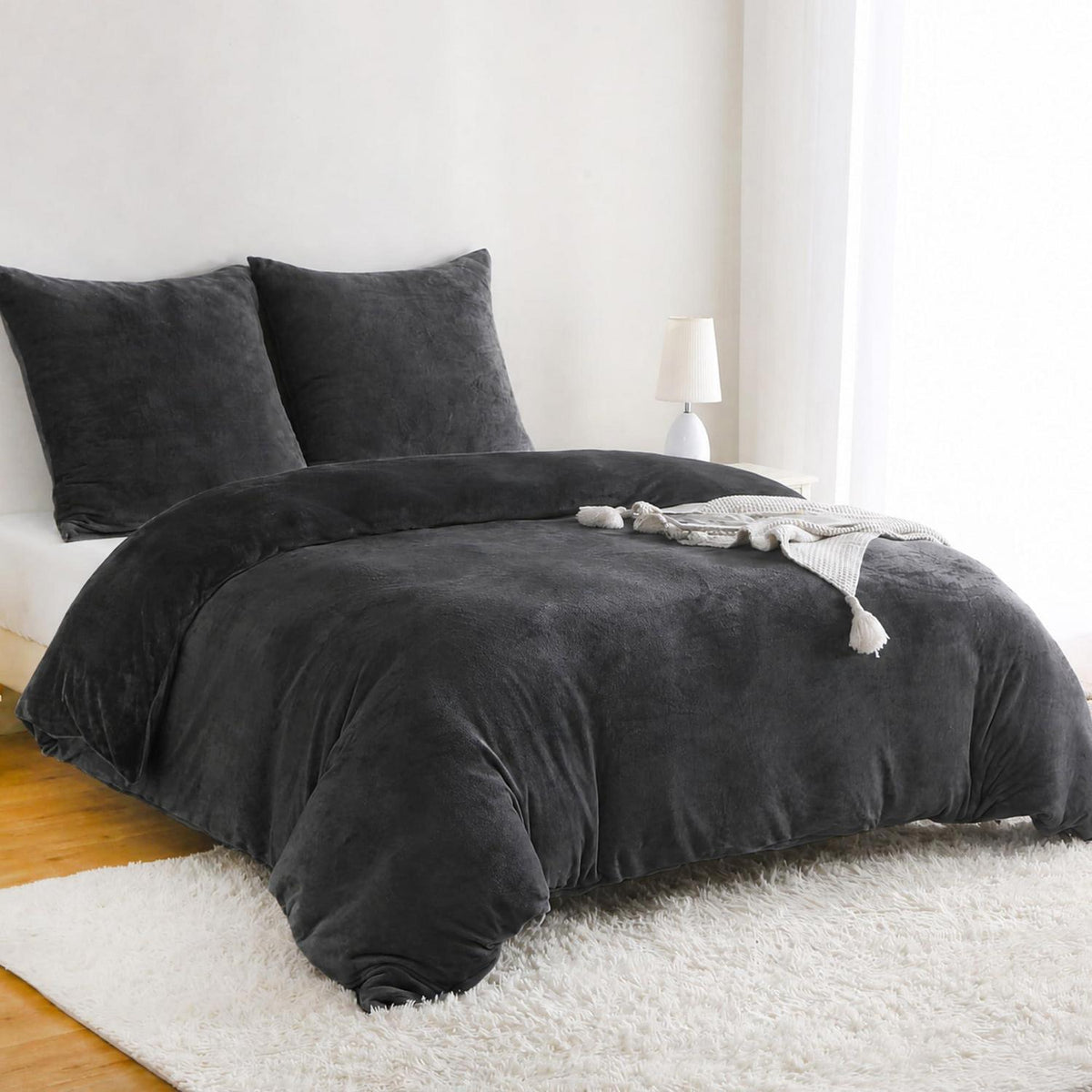 Winter Flanell Bettwäsche Set 200x200cm - Schwarz & Kuschelig