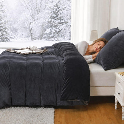 Winter Flanell Bettwäsche Set 200x200cm - Schwarz & Kuschelig