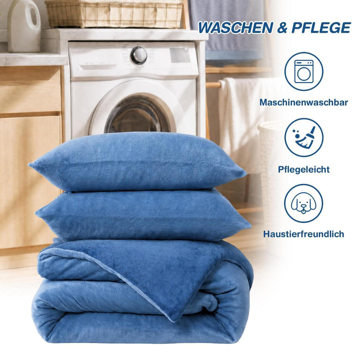 Winter Flanell Bettwäsche Set 200x200cm Marineblau