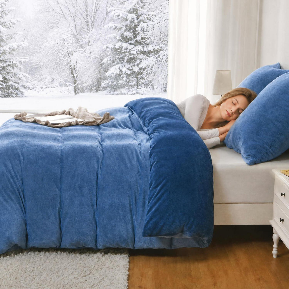Winter Flanell Bettwäsche Set 200x200cm Marineblau