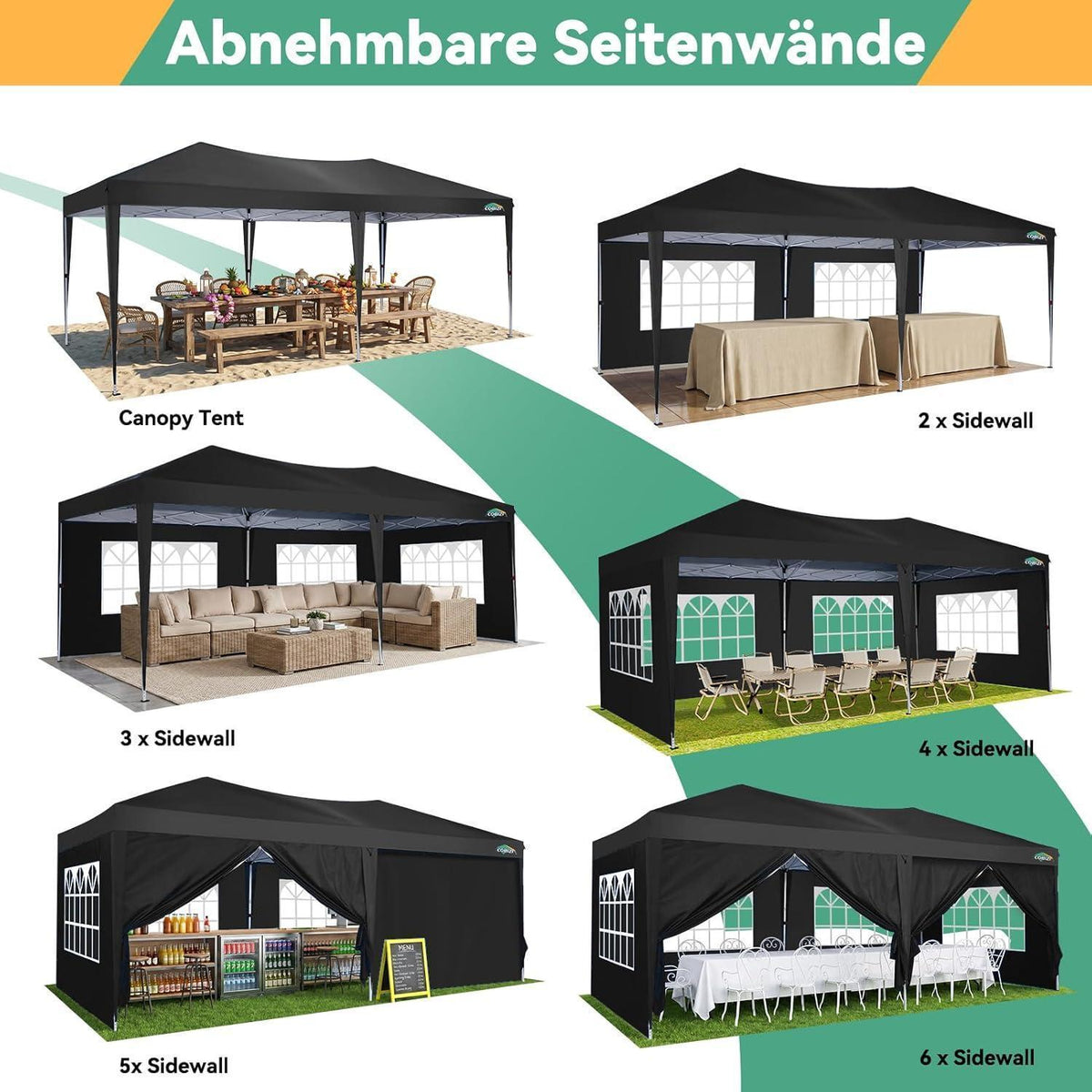 Faltpavillon 3x6 Wasserdicht mit 6 Seitenwänden – Partyzelt & Festzelt