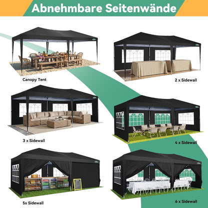 Faltpavillon 3x6 Wasserdicht mit 6 Seitenwänden – Partyzelt & Festzelt