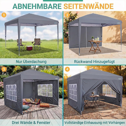 Faltpavillon 3x3 Wasserdicht mit Seitenwänden – Grau