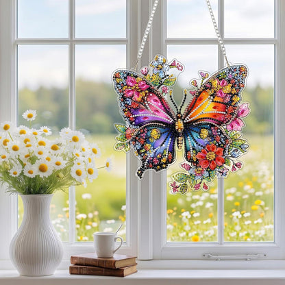 Diamant Painting Anhänger mit Kette – Bunter Schmetterling DIY Set