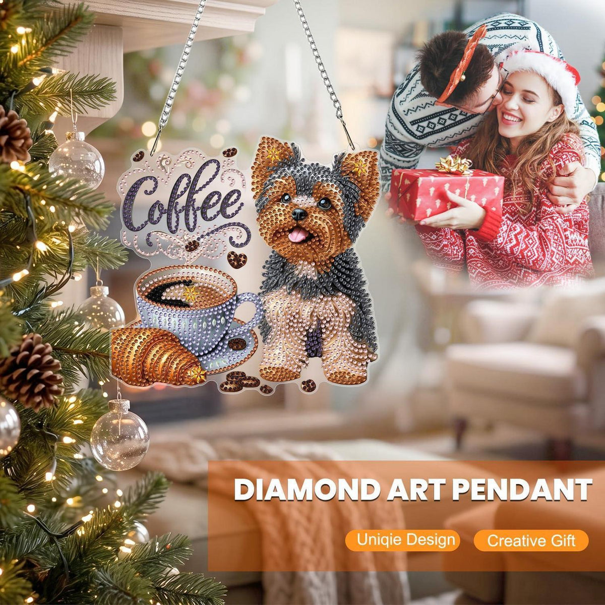 Diamantmalerei Yorkshire Terrier Anhänger mit Kette DIY Set