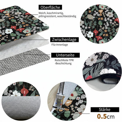 Waschbarer Teppich Schwarz 120x180cm Blumenmuster Boho Wohnzimmer