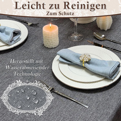 Abwaschbare Leinenoptik Tischdecke Grau 140x240 cm