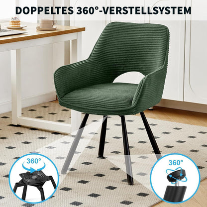 360° Drehbarer Esszimmerstuhl mit Armlehnen, Grün