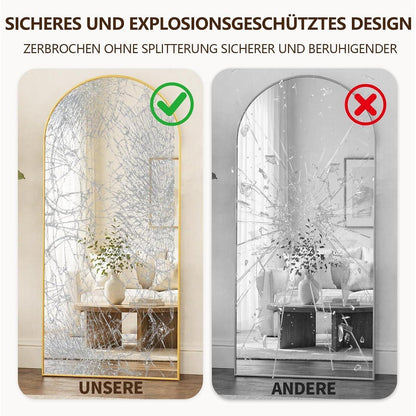 Gewölbter Standspiegel 180x71cm – Goldener Ganzkörperspiegel mit Ständer