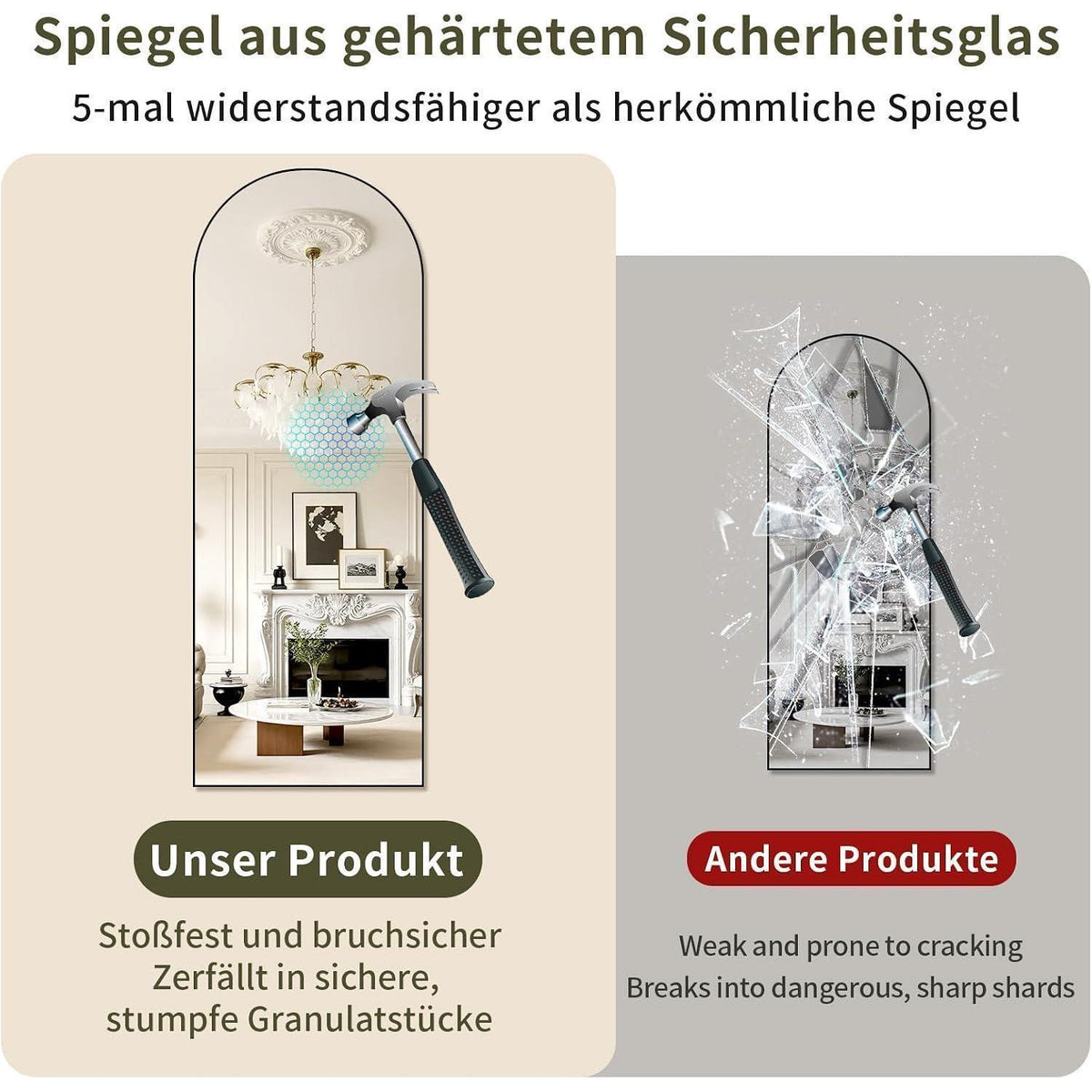 Ganzkörperspiegel Gewölbt 165x60cm - Stand- & Wandspiegel Schwarz