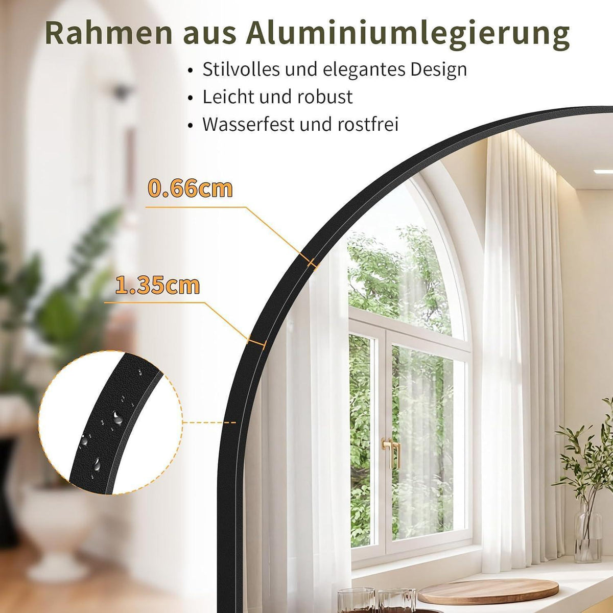Ganzkörperspiegel Gewölbt 165x60cm - Stand- & Wandspiegel Schwarz