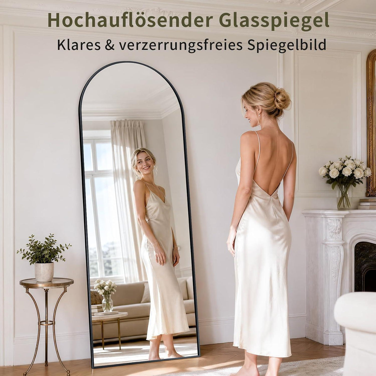 Ganzkörperspiegel Gewölbt 165x60cm - Stand- & Wandspiegel Schwarz