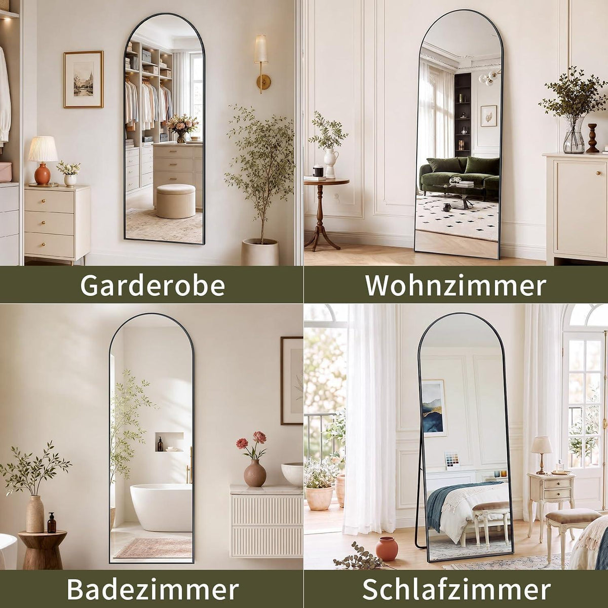 Ganzkörperspiegel Gewölbt 150x40cm – Stand- & Wandspiegel Schwarz