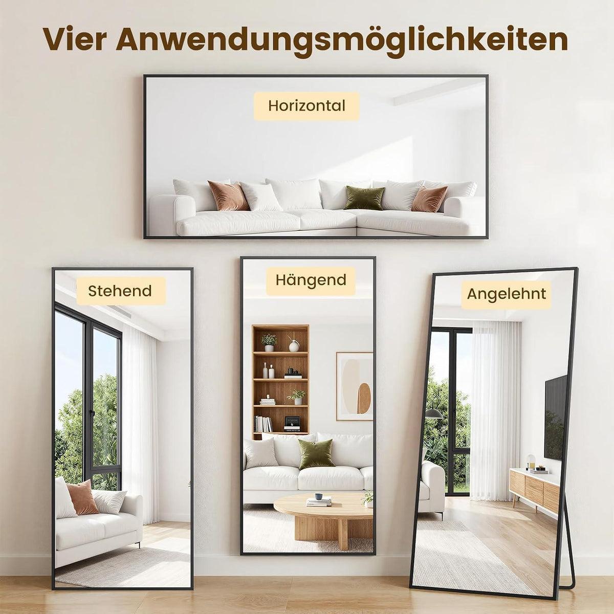 Ganzkörperspiegel 218x100cm Standspiegel mit Aluminiumrahmen