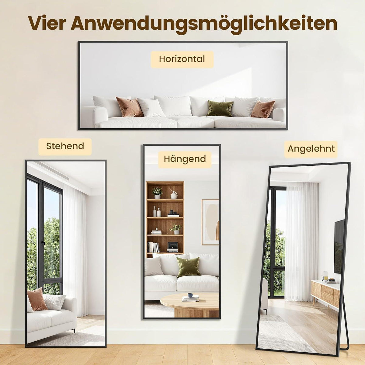 Ganzkörperspiegel 180x76cm Standspiegel mit Aluminiumrahmen