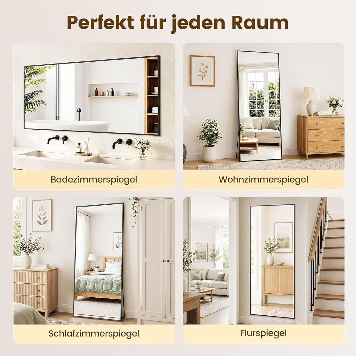 Ganzkörperspiegel 193x86cm – Standspiegel mit Aluminiumrahmen