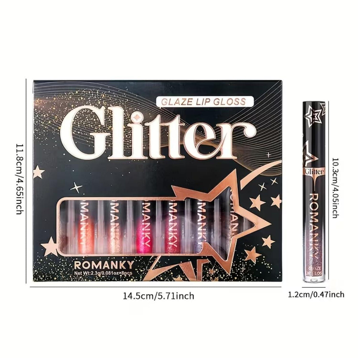 8-teiliges Lipgloss-Set mit Schimmer & Feuchtigkeit