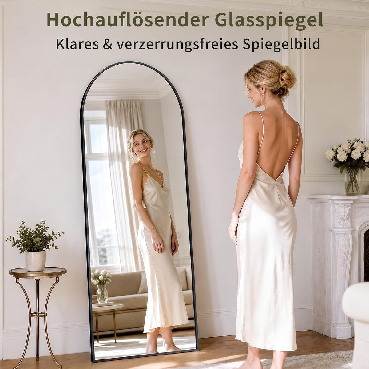 Ganzkörperspiegel Gewölbt 162x53cm – Stand- & Wandspiegel Schwarz