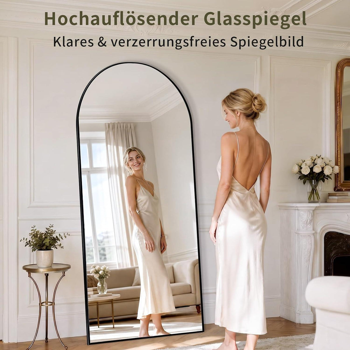 Ganzkörperspiegel Gewölbt 192x85cm – Stand- & Wandspiegel Schwarz