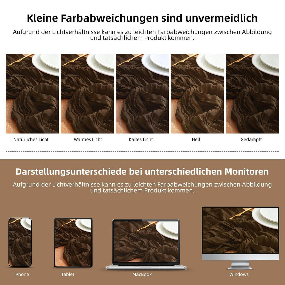 2er Set Tischläufer Braun 300x90cm Käsetuch Gaze Rustikal Boho Deko