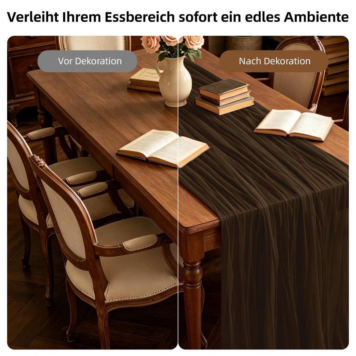 2er Set Tischläufer Braun 300x90cm Käsetuch Gaze Rustikal Boho Deko