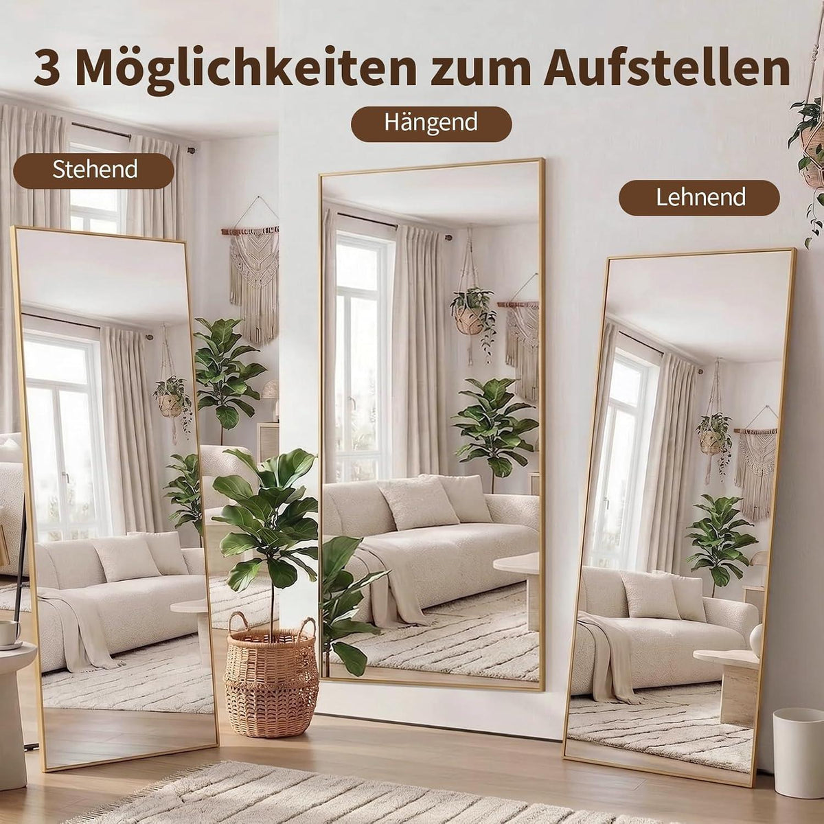 Ganzkörperspiegel Standspiegel 171x76cm Gold