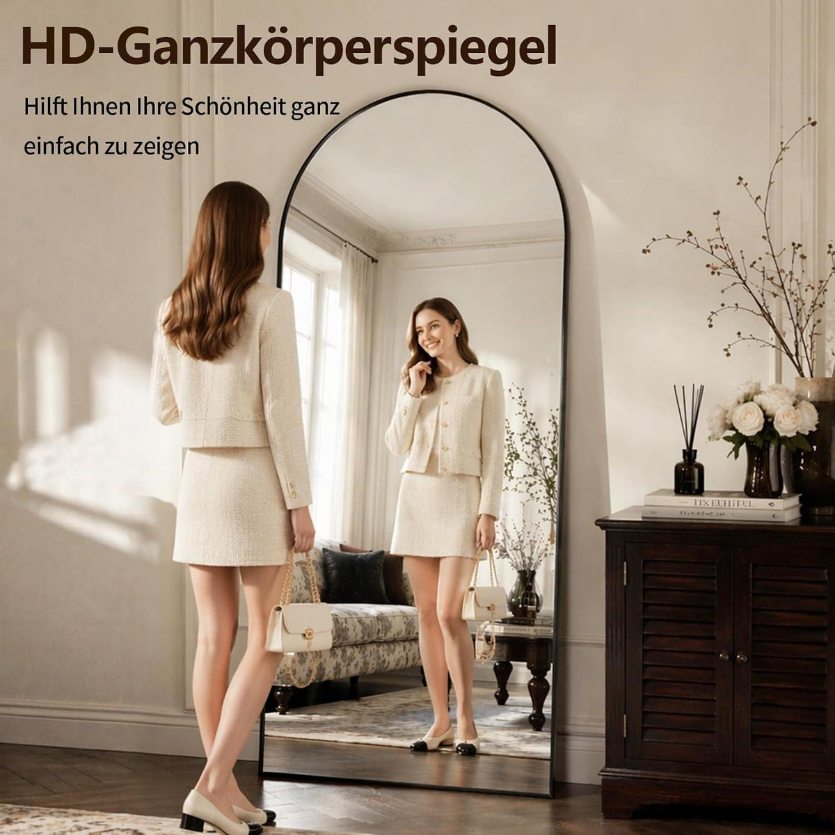 Gewölbter Standspiegel 180x71cm – Modern & Robust mit Ständer