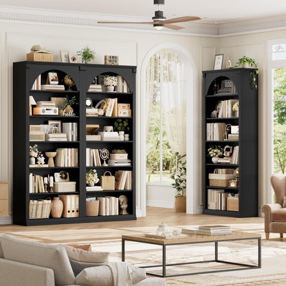 Bücherregal 75 cm | Gewölbter Schrank mit 6 Fächern, Schwarz