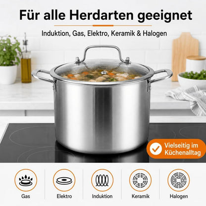 Edelstahl Kochtopf 24 cm mit Deckel – Induktion & 7,6 L