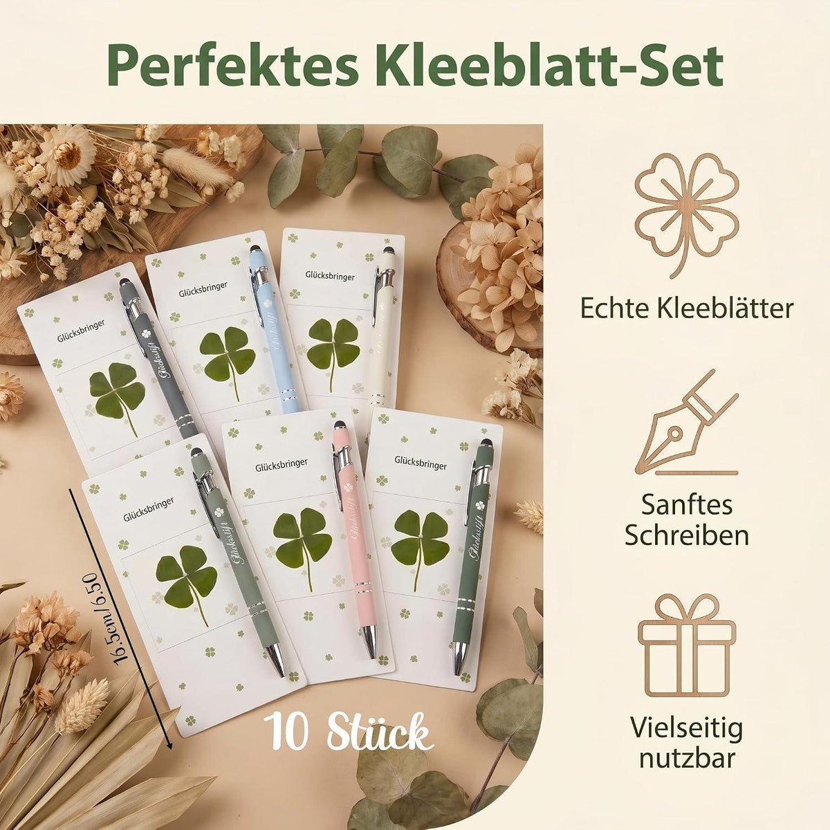 10x Glücksstift mit Vierblattklee – Dankeschön Geschenk Kollegen