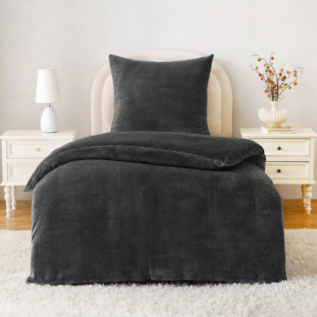 Winter Flanell Bettwäsche Set 135x200cm - Schwarz Fleece