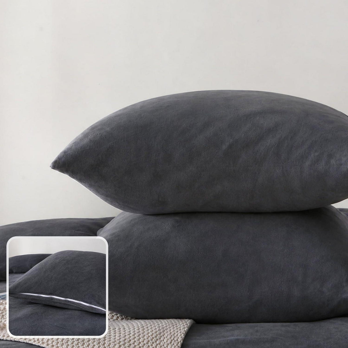 Winter Flanell Bettwäsche Set 135x200cm - Schwarz Fleece
