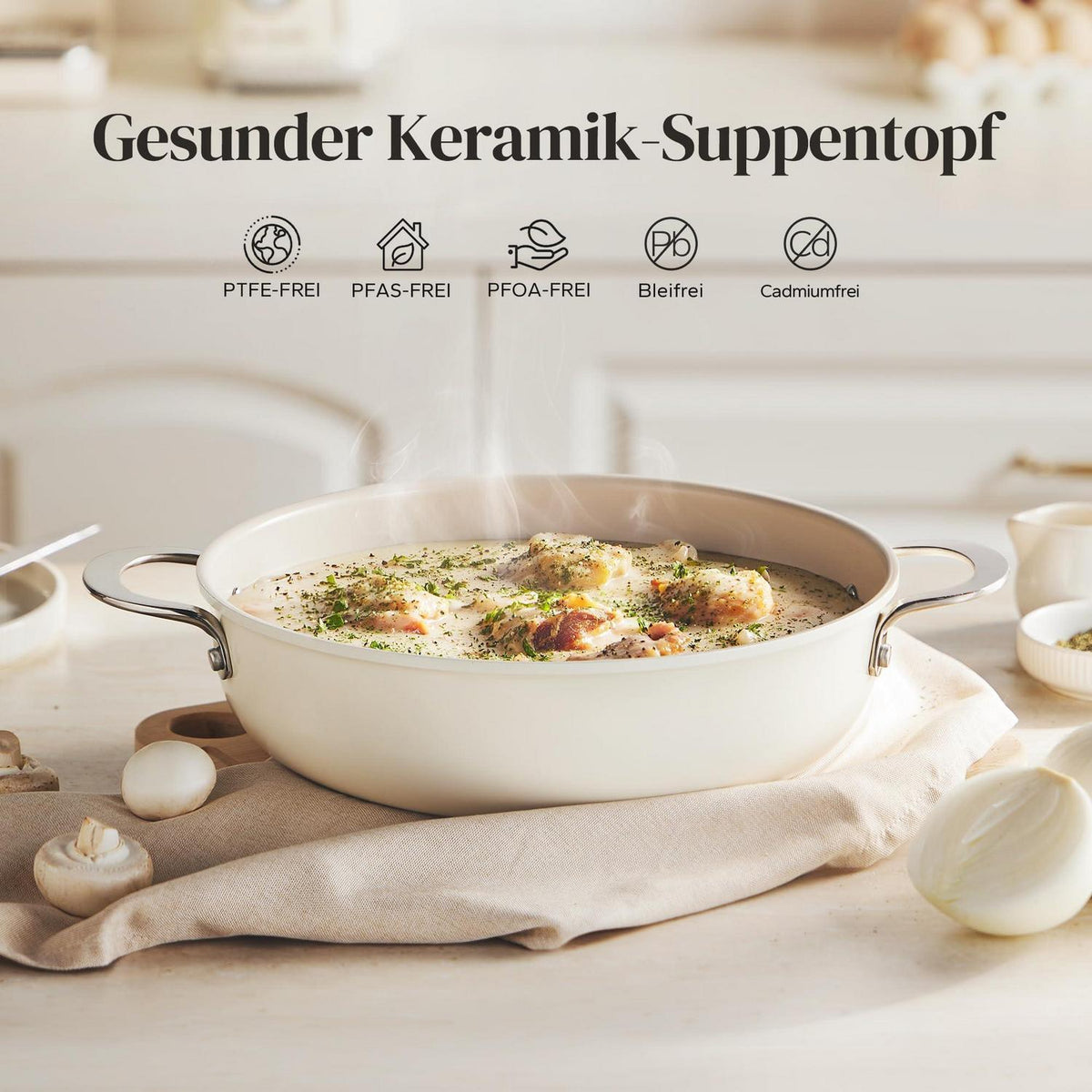 Schmorpfanne 28cm mit Deckel – Antihaft Keramik, 3,85L