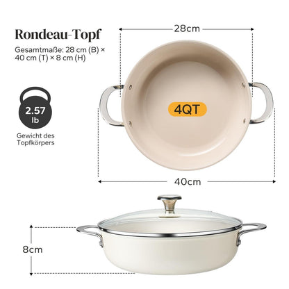 Schmorpfanne 28cm mit Deckel – Antihaft Keramik, 3,85L