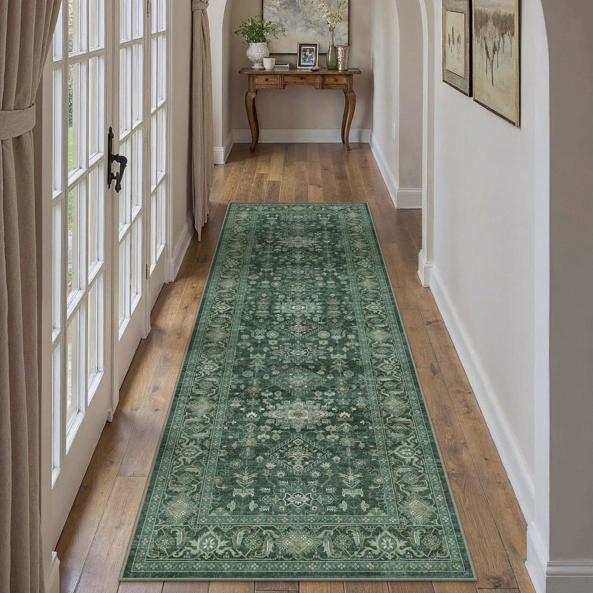 Vintage Teppichläufer Grün 60x240cm - Flur Läufer Retro Design
