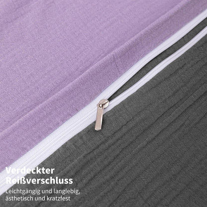 Doppelte Muslin Bettwäsche Lila Grau 200x200 - 3-teilig