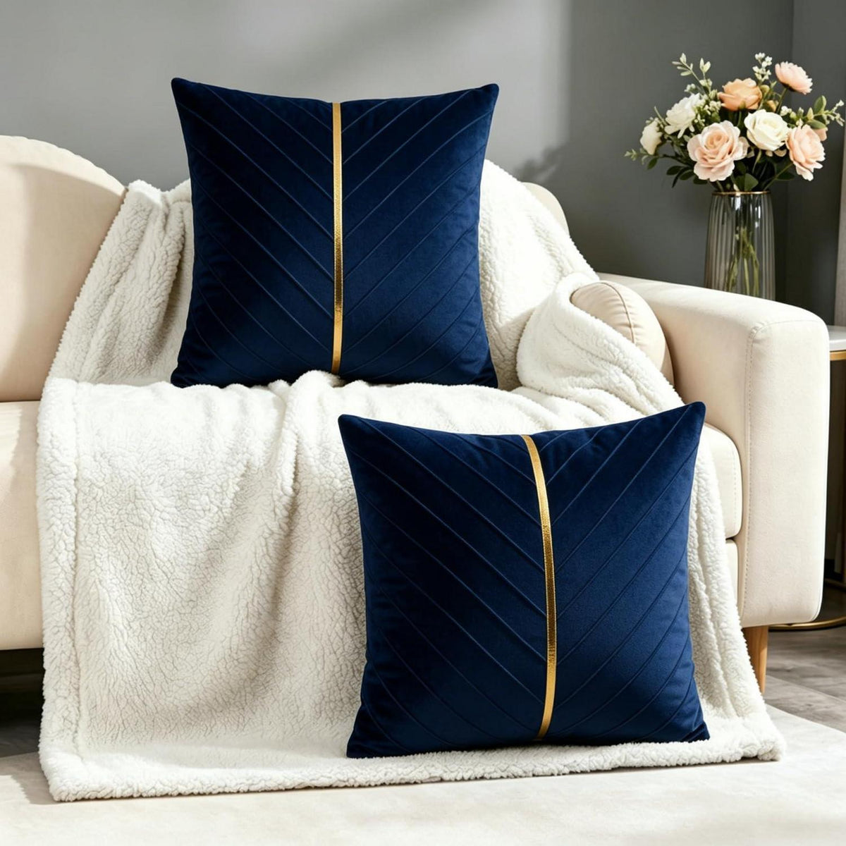 2x Kissenbezug Samt Petrolblau 40x40 cm Modern Wohnzimmer