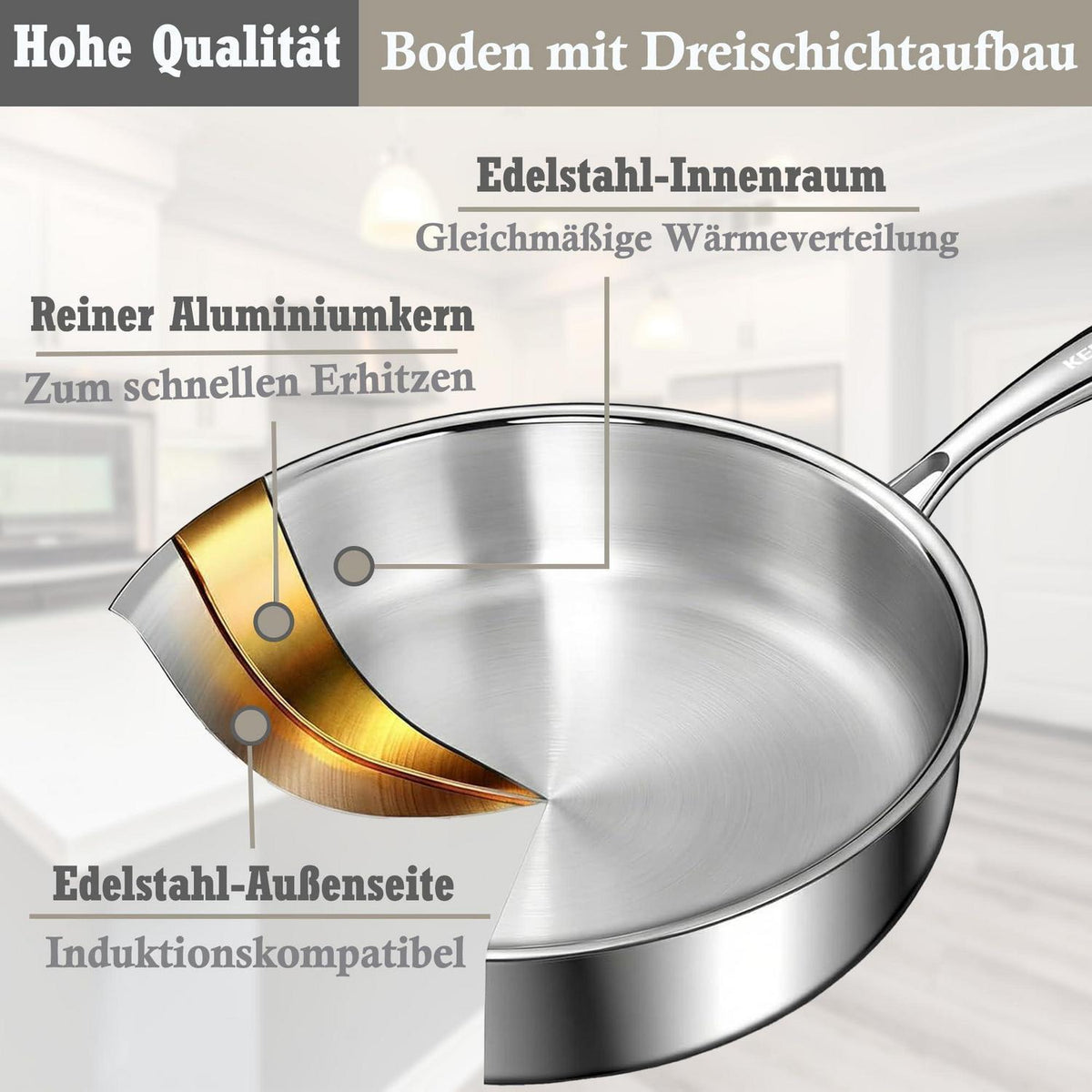 8-teiliges Edelstahl Kochgeschirr Set mit Glasdeckeln