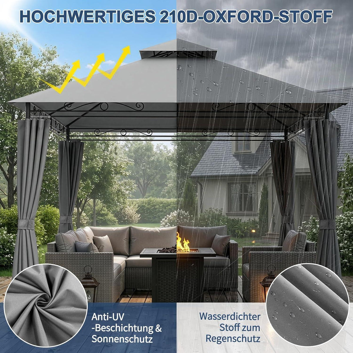 3x3m Gartenpavillon mit Seitenwänden – Robust & Winddicht