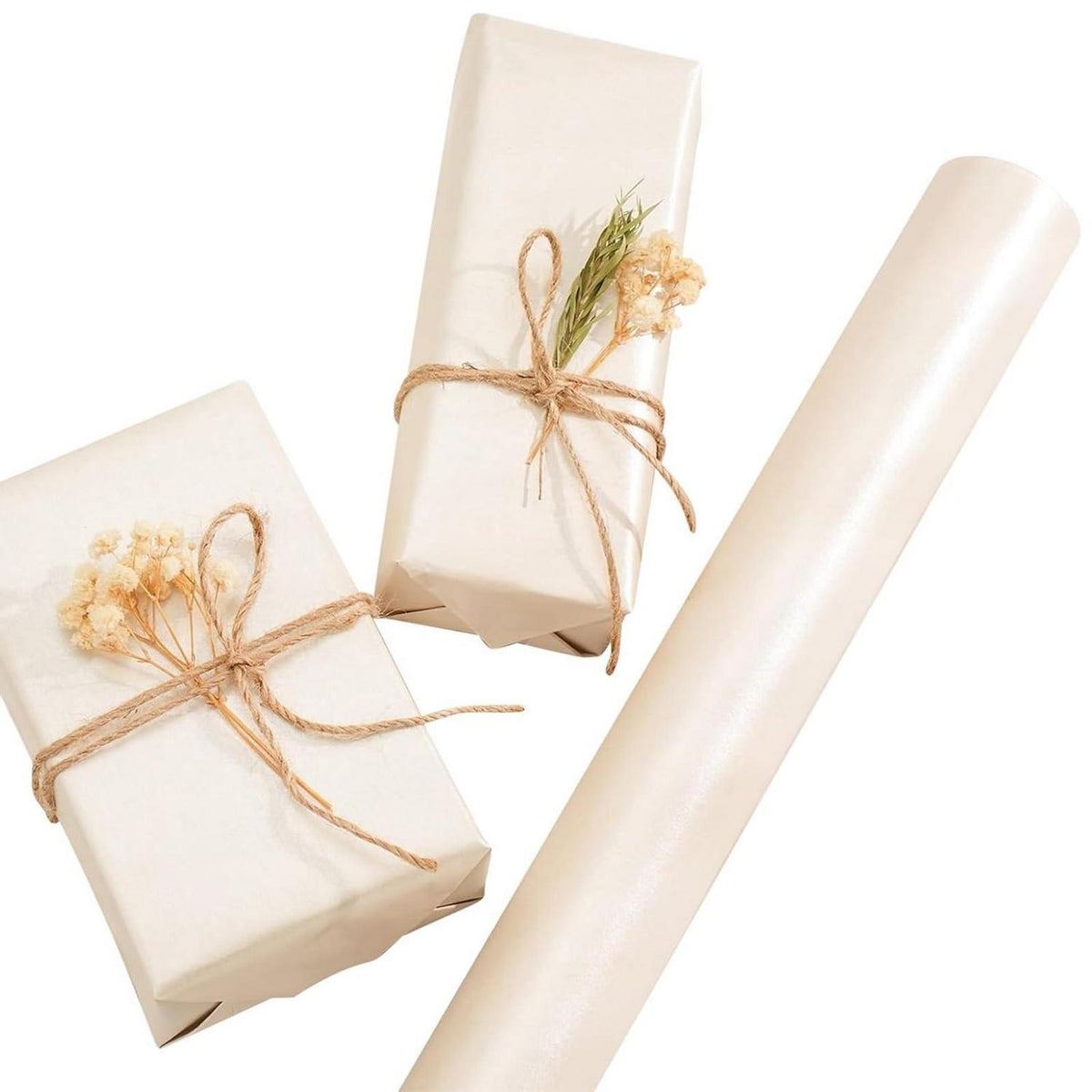 Doppelseitiges Geschenkpapier Cremefarben 43 cm x 10 m Matt & Perlglanz