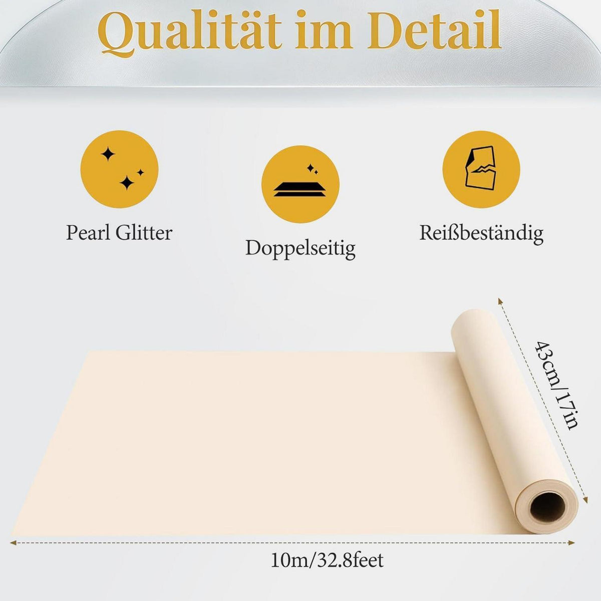 Doppelseitiges Geschenkpapier Cremefarben 43 cm x 10 m Matt & Perlglanz